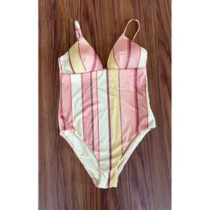 Jets Australia Womens Striped One Piece Swimsuit Pink Yellow Orange V-Neck small